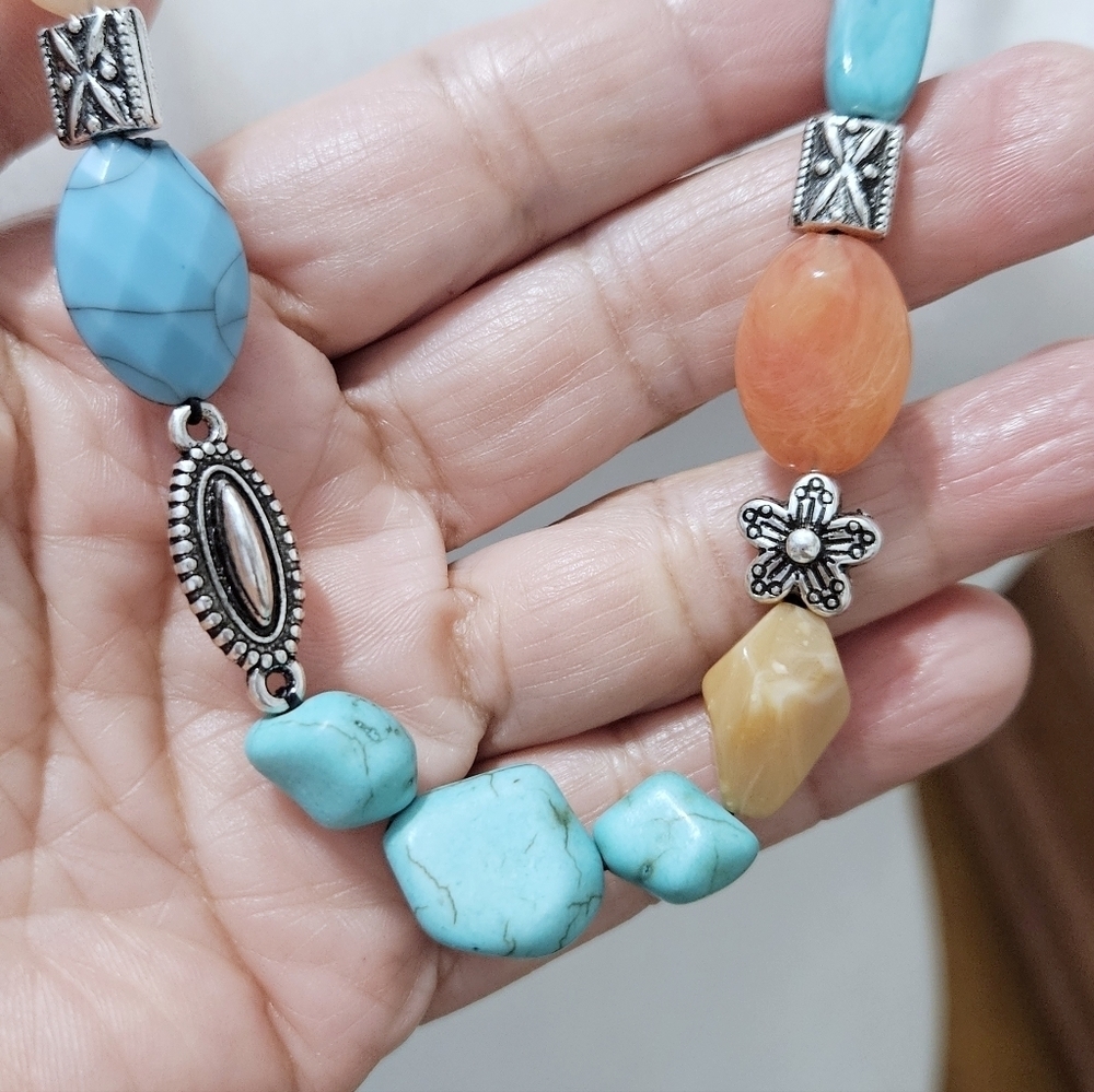 Multicolor Bohemian Long Necklace and Earring Set - Picture 2 of 7